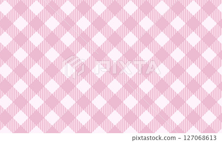 Pink gingham or vichy pattern. Checkered picnic plaid texture. Tablecloth, blanket, basket napkin or towel print. Baby or teenage girl wrapping paper or textile design. Vector flat illustration 127068613