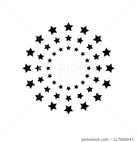 Concentric circles with star borders isolated on white background. Prize, success or award print. Starry rings emblem template. Vector graphic illustration 127068645