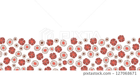 Seamless floral border based on traditional folk art ornaments. Flowers on color background. Scandinavian style. Sweden nordic style. Vector illustration. Simple minimalistic design 127068671