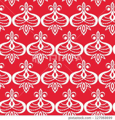 Seamless vintage pattern with curls. Wallpaper in the style of Baroque. Floral ornament. Ethnic tribal background. Vector illustration, template design for cloth, packaging, card, fabric 127068699