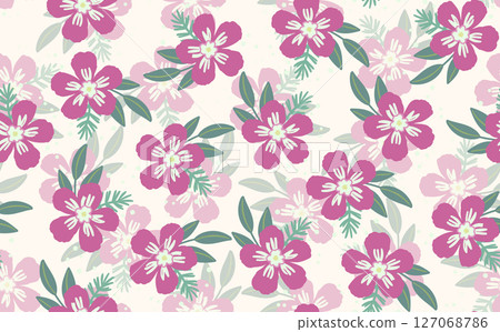Seamless floral pattern based on traditional folk art ornaments. Colorful flowers on light background. Scandinavian style. Sweden nordic style. Vector illustration. Simple minimalistic pattern Seamless floral pattern based on traditional folk art ornaments. Colorful flowers on light background. Scandinavian style. Sweden nordic style. Vector illustration. Simple minimalistic pattern 127068786