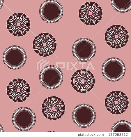 Seamless pattern with geometric aboriginal ornament. Ethnic tribal rounded color background. Afican, australian motiph. Dots painting. Vector illustration, template design for cloth, card, fabric Seamless pattern with geometric aboriginal ornament. Ethnic tribal rounded color background. Afican, australian motiph. Dots painting. Vector illustration, template design for cloth, card, fabric 127068812