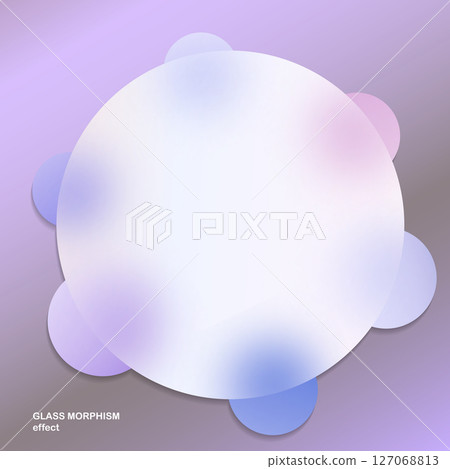 Modern background with glass morphism vector effect. Transparent glass card design. Glassmorphism trend style. Abstract banner with colored, white circles with blur and shadows. Vector illustration 127068813