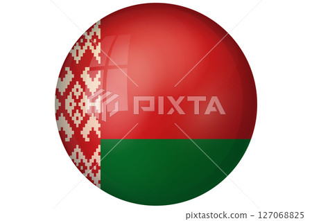 Flag of Belarus. Belarusian national symbol in official colors. Template icon. Abstract vector background. Round glass light ball, 3D big bubble, sphere 127068825