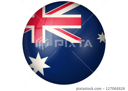 Flag of Australia. Australian national symbol in official colors. Template icon. Abstract vector background. Round glass light ball, 3D big bubble, sphere 127068826