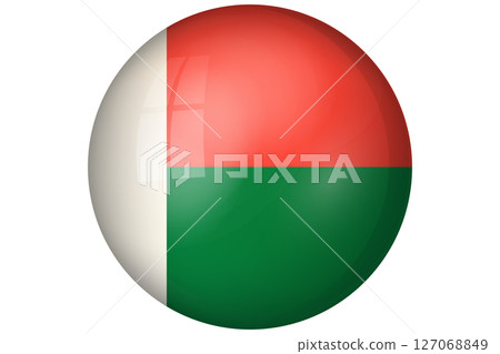Flag of Madagascar. National symbol in official colors. Template icon. Abstract vector background. Round glass light ball, 3D big bubble, sphere. 127068849