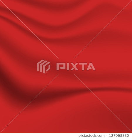 Silk red background. Abstract vector pattern with copy space. Liquid wave texture, smooth drapery wallpaper. Wedding fabric, satin. Wavy design for banner, card, postcard, backdrop 127068880