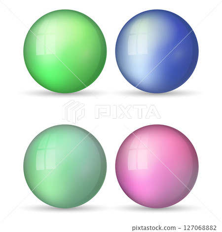 Set with glass colorful balls. Glossy realistic ball, 3D abstract vector illustration highlighted on a white background. Big metal bubble with shadow 127068882