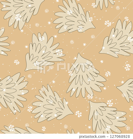Winter seamless pattern with Christmas tree and snowflakes on color background. Vector illustration for fabric, textile wallpaper, posters, gift wrapping paper. Merry Christmas and New year Vector 127068928