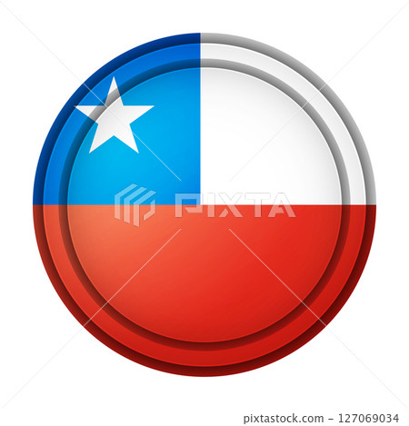 Glass light ball with flag of Chile. Round sphere, template icon. Chilean national symbol. Glossy realistic ball, 3D abstract vector illustration highlighted on a white background. Big bubble 127069034