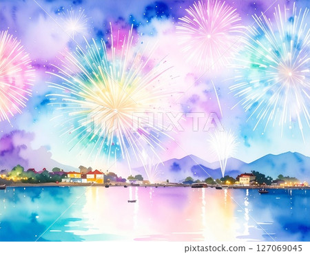 夜空中飄浮的煙火插畫 127069045