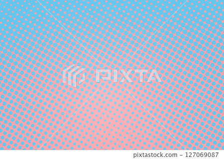 Pop art colorful comics book magazine cover. Polka dots blue and pink background. Cartoon funny dotted retro pattern. Vector halftone illustration. Template design for poster, card, flyer 127069087