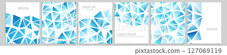 Set of vector cover notebook design. Abstract blue minimal triangles halftone template design for notebook paper, copybook brochures, book, magazine. Planner and diary cover for print Set of vector cover notebook design. Abstract blue minimal triangles halftone template design for notebook paper, copybook brochures, book, magazine. Planner and diary cover for print 127069119