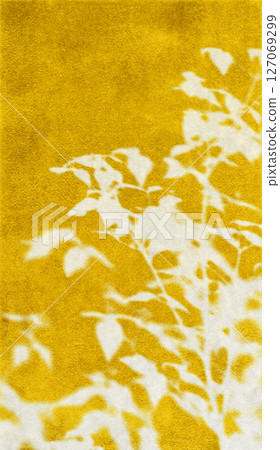 Japanese-style silhouette art featuring realistic leaves drawn with gold leaf 127069299