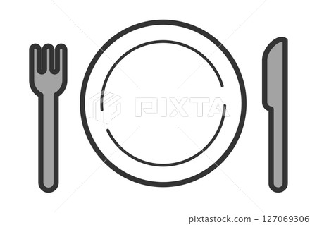 Plate, fork and knife illustration 127069306