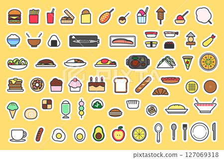 Sticker-style pop and cute food icon set illustration 127069318