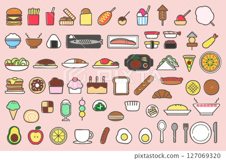 手繪食物圖示集合 127069320