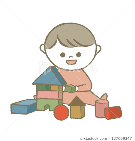 玩積木的孩子,粉紅色 玩積木的孩子,粉紅色 127069347