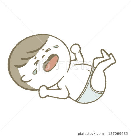 Baby in diaper lying down crying Baby in diaper lying down crying 127069483