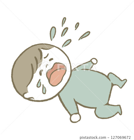 Baby lying down and crying, light blue Baby lying down and crying, light blue 127069672