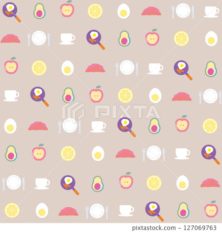 時尚色彩早餐無縫圖案背景 127069763