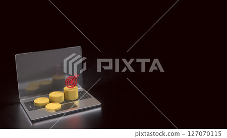 The Gold coins and red target on laptop for Business concept 3d Rendering. 127070115