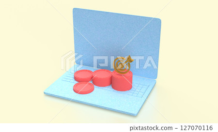 The Gold coins and red target on laptop for Business concept 3d Rendering. 127070116