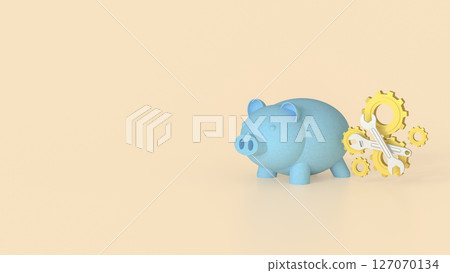 The Blue Piggy Bank and Gear for  Earn or Saving concept 3d Rendering. 127070134