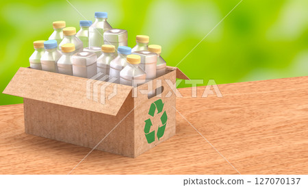 The Plastic bottle in Paper Box for eco or recycle concept 3d Rendering. 127070137