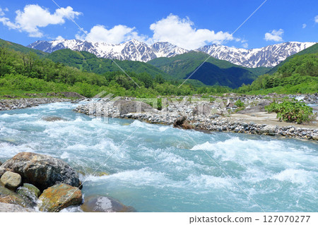 Shirouma Sanzan in early summer seen from the foot of the mountain 127070277