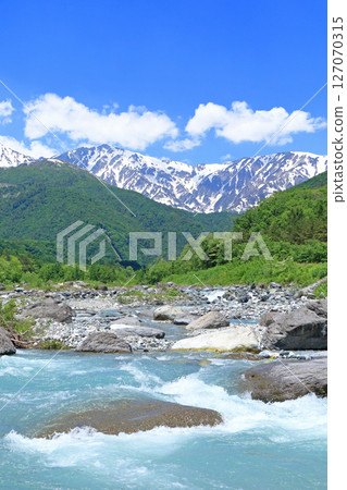 Mt. Hakuba in early summer as seen from the foot of the mountain Mt. Hakuba in early summer as seen from the foot of the mountain 127070315