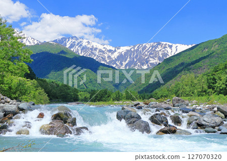 Mt. Hakuba in early summer as seen from the foot of the mountain Mt. Hakuba in early summer as seen from the foot of the mountain 127070320