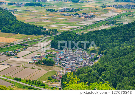 從滋賀縣長濱市靜嶽山頂眺望木之本町西山 從滋賀縣長濱市靜嶽山頂眺望木之本町西山 127070548