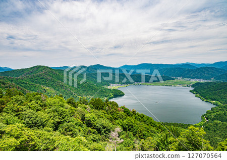 View of Lake Yogo from the summit of Shizugatake, Nagahama City, Shiga Prefecture 127070564