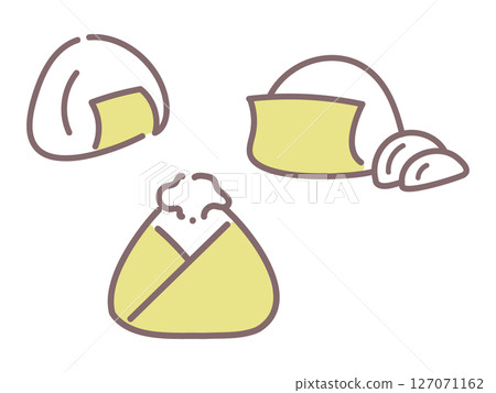 Set of three hand-drawn rice balls wrapped in nori seaweed Set of three hand-drawn rice balls wrapped in nori seaweed 127071162