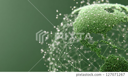 Minimalist globe with interconnected dots and green energy symbols representing ESG and social impact theme in modern concept 127071267
