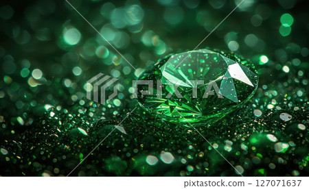 sparkling green gem surrounded by shimmering droplets, perfect for St. Patrick Day celebrations 127071637