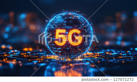 5G technology concept with digital globe and glowing network connections showing fast wireless communication innovation 127072272