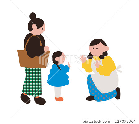 幼兒園或託兒所老師以及家長和孩子的插圖 幼兒園或託兒所老師以及家長和孩子的插圖 127072364