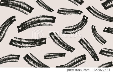 Artistic minimal background with black hand drawn brush strokes on beige backdrop. Abstract vector design Artistic minimal background with black hand drawn brush strokes on beige backdrop. Abstract vector design 127072481