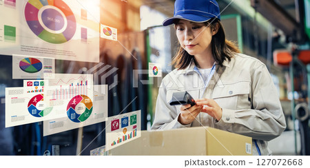 Concept of workers using handheld terminals and digital data 127072668