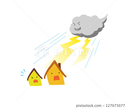 Simple color illustration of a house damaged by a typhoon 127073077
