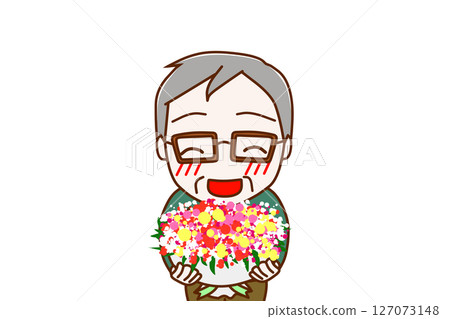 (上半身正面照)一位老人微笑著,試圖遞上一束鮮花以示慶祝 (上半身正面照)一位老人微笑著,試圖遞上一束鮮花以示慶祝 127073148
