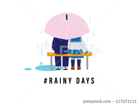 一對學生情侶在下雨天共用一把傘 127073231