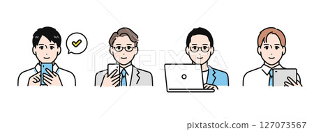 Simple vector illustration set of business people using smartphones, tablets and PCs Simple vector illustration set of business people using smartphones, tablets and PCs 127073567