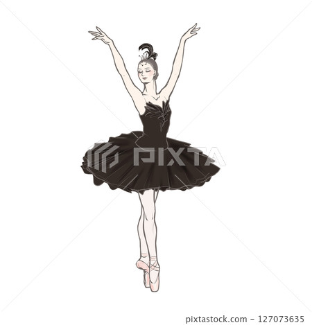 Ballerina dancing in a black swan costume Ballerina dancing in a black swan costume 127073635