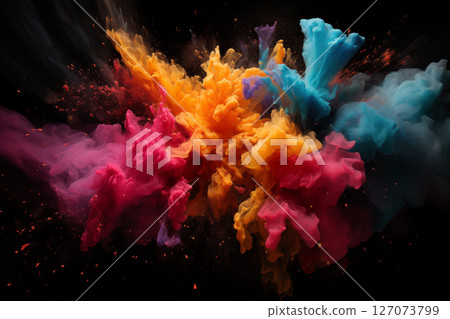 Color liquid ink splash abstract background rainbow art. Holi paint rainbow multi colored 127073799