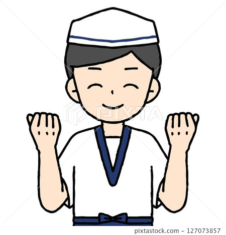 一位男廚師正在揮拳 127073857