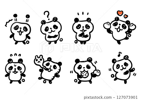 Hand-drawn panda character illustration set ② (surprised, thinking, etc.) 127073901