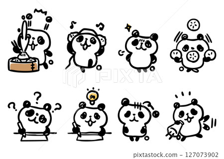Hand-drawn panda character illustration set ③ (surprised, showing off, etc.) Hand-drawn panda character illustration set ③ (surprised, showing off, etc.) 127073902